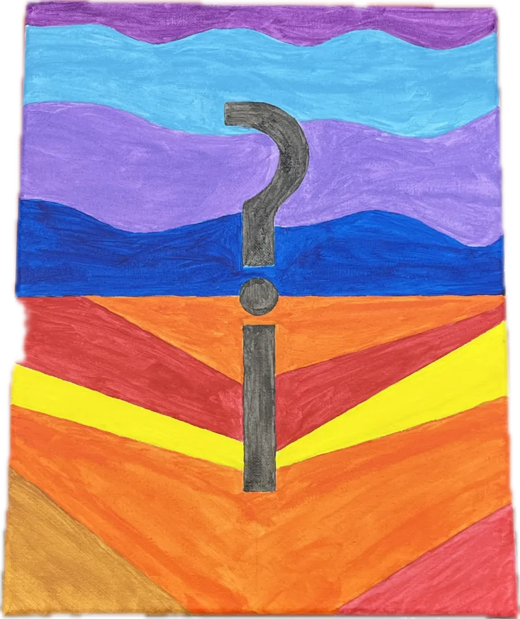 Rhetoric — question mark over color-field landscape