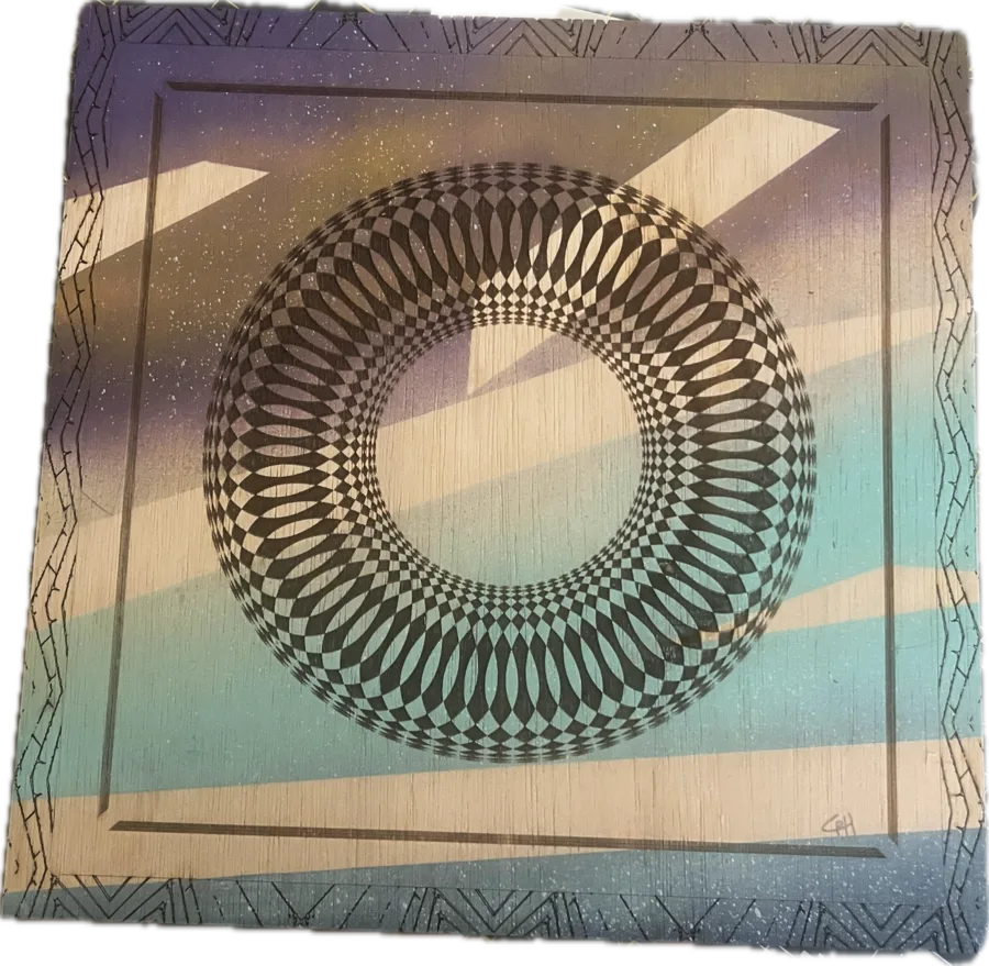Aperture — op-art torus on gradient panel